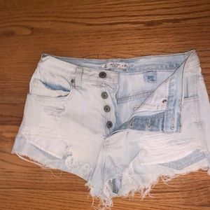 Abercrombie high rise light wash jean shorts